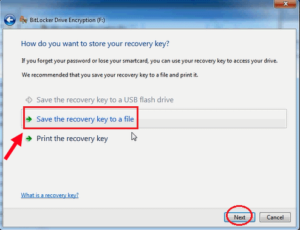 Save a recovery  key to a file رمز عبور BitLocker