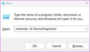 اجرای دستور msdt.exe در پنجره Run برای عیب یابی موس