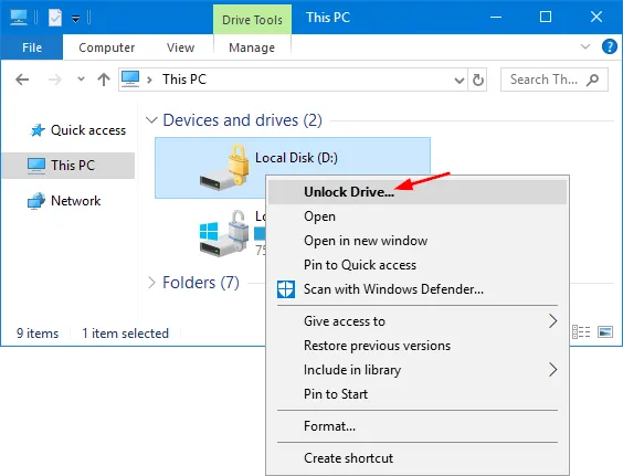قفل درایو به صورت دستی