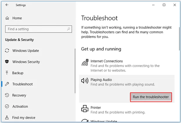 Playing Audio Troubleshooter را اجرا کنید