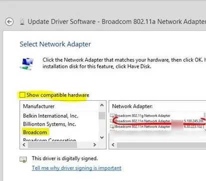 Show compatible hardware مشکل رایج اتصال Wi-Fi 