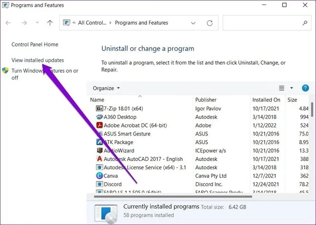 View installed updates