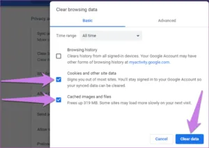 Cookies and other site data