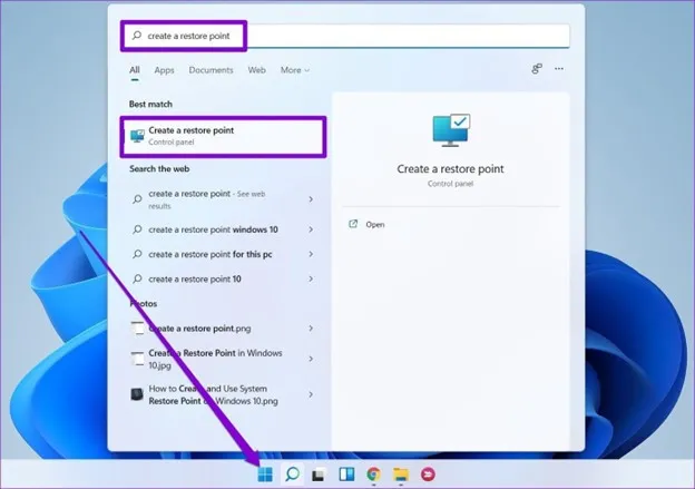 create a restore point خطای Undoing