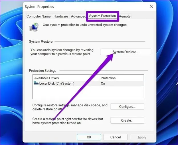 System Protection خطای Undoing