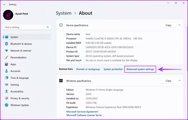 Advanced system settings