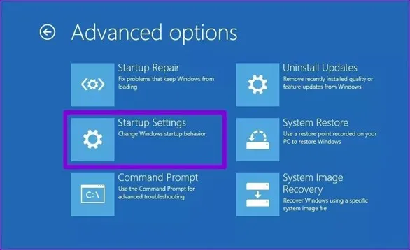 Startup Settings خطای Undoing