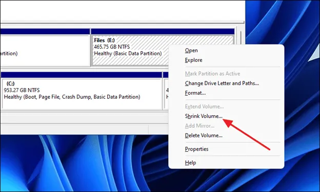 گزینه Shirnk Volume