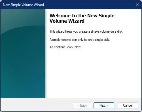 پنجره New Simple Volume Wizard