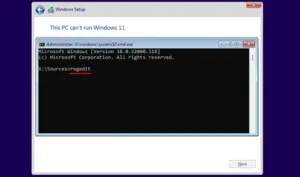 ویرایشگر رجیستری باز می شود نصب ویندوز 11 بدون Secure Boot و TPM 2.0