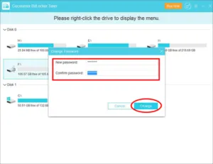 کلیک روی دکمهchange رمز عبور BitLocker