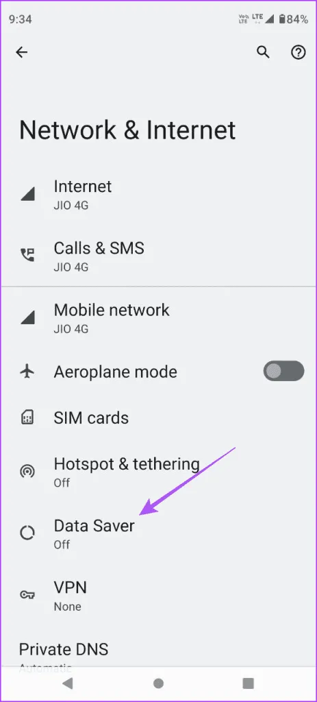 گزینه Data Saver