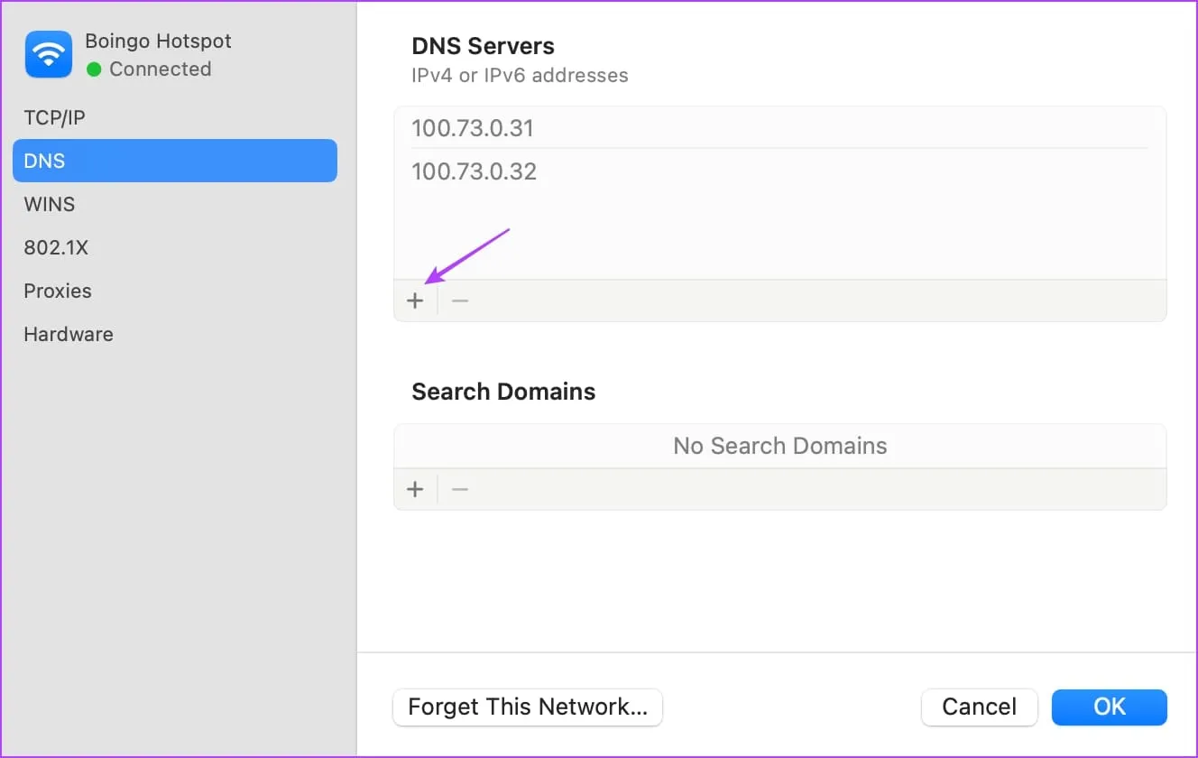 نماد + در کادر سرور DNS
