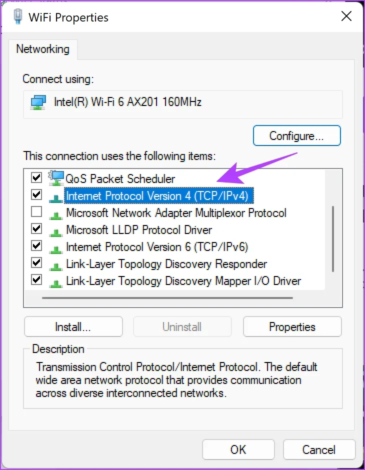 گزینه Internet Protocol Version 4 (TCP/IPv4)