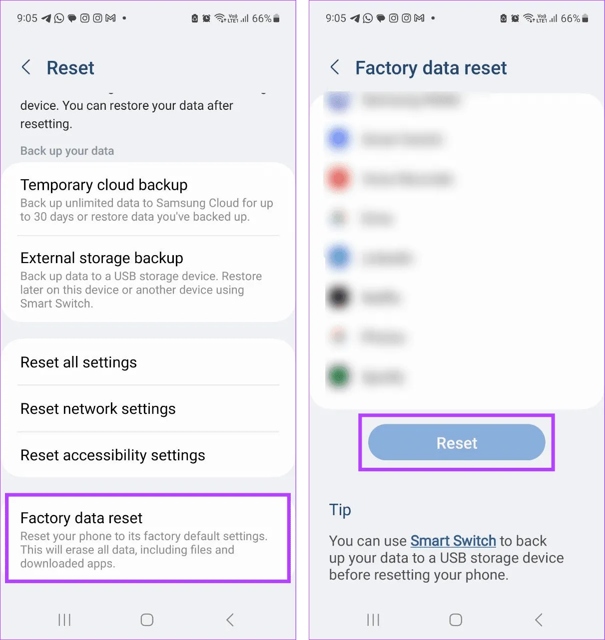 Factory data reset