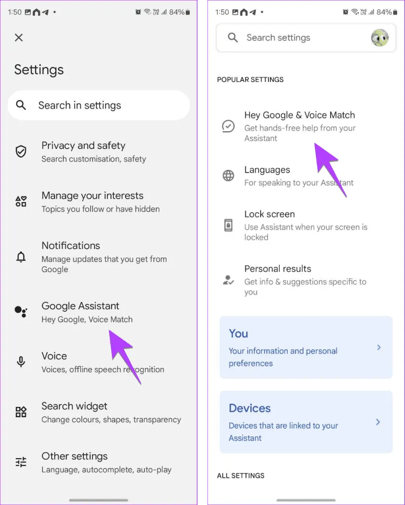 فعال کردن تنظیمات دستور Hey Google