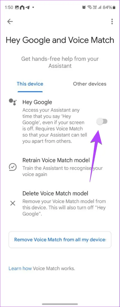 فعال کردن تنظیمات دستور Hey Google